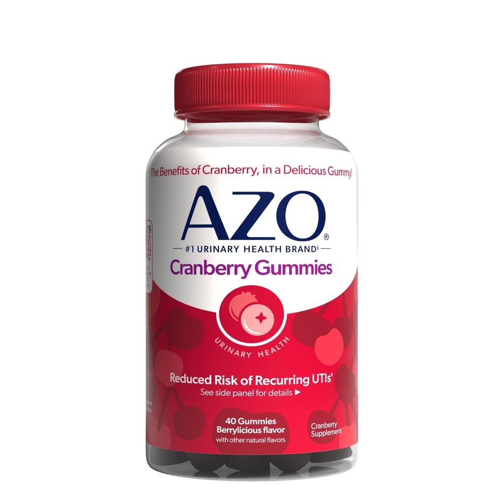AZO Cranberry Urinary Tract Health Gummies Kosttilskud 2 Gummies = Glas Cranberry Juice Hjælper Rense Beskyt naturlige Berrylicious Flavor Gummies, Non-GMO, 40 Greve