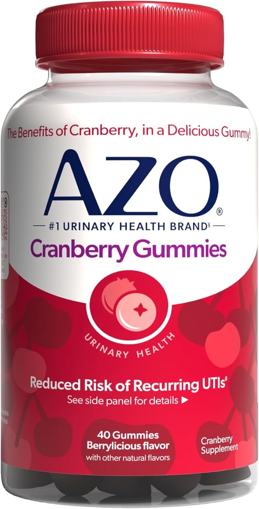 AZO Cranberry Urinary Tract Health Gummies Kosttilskud 2 Gummies = Glas Cranberry Juice Hjælper Rense Beskyt naturlige Berrylicious Flavor Gummies, Non-GMO, 40 Greve