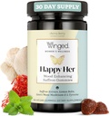 Vinged Wellness Happy Her Mood Gummies - Daily Mood Enhancer Support for Kvinder - Safran, Lemon Balm, Vitamin D & Lions Mane svampe til Balance & Calming Relief - 50 Vegansk Gummies