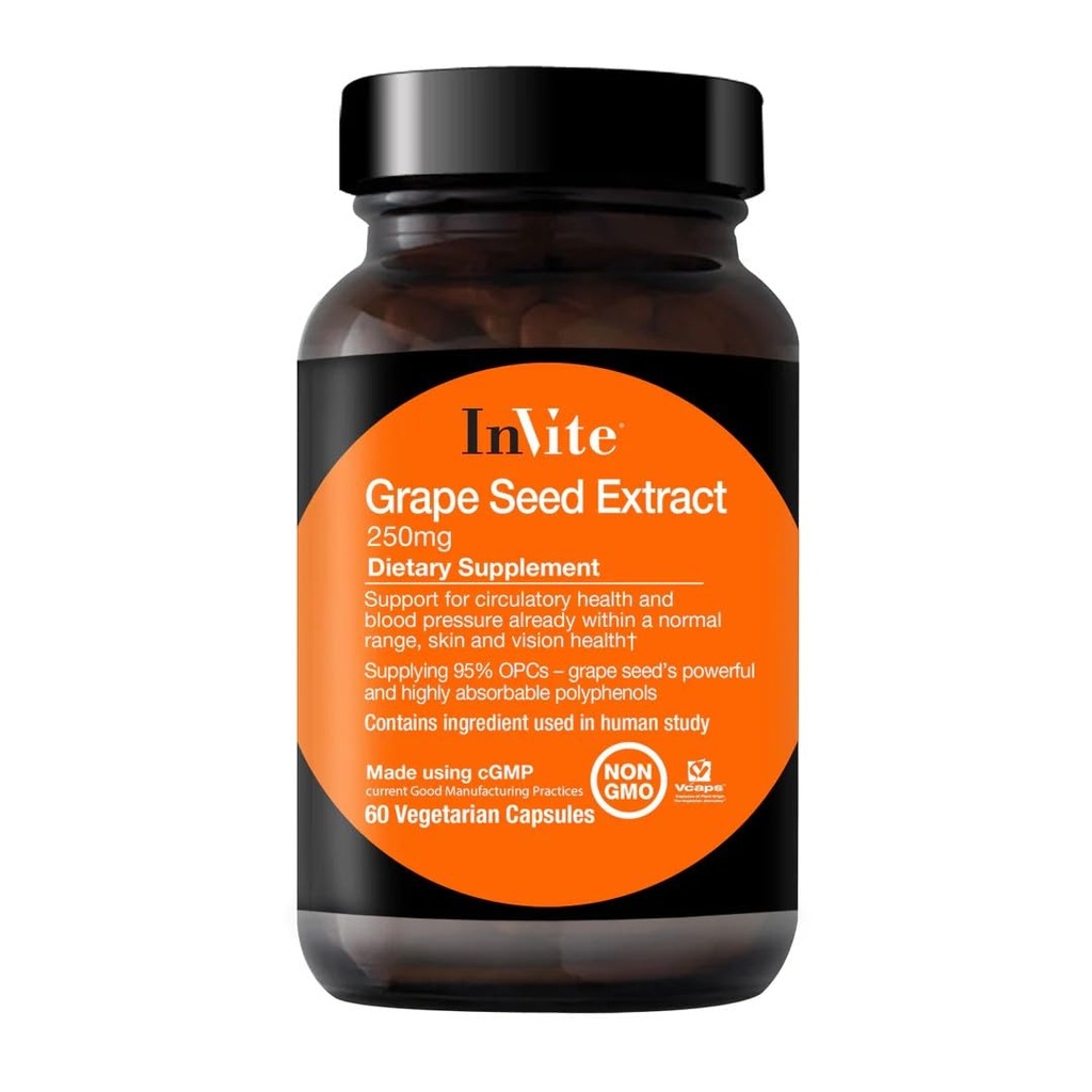 Inviter sundhed - Grape Seed Extract - Støtte til cirkulære sundhed og blodtryk allerede inden for et normalt område - 60 vegetariske kapsler - 30 dages forsyning