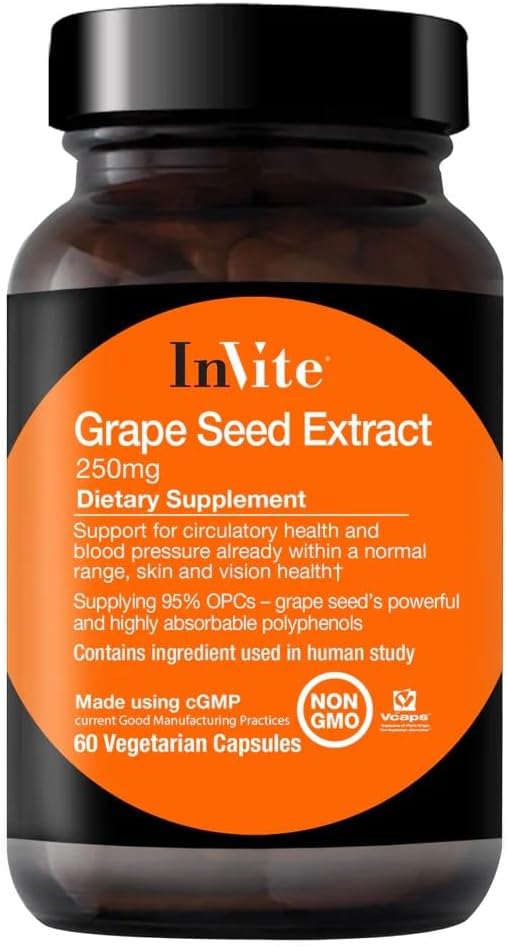 Inviter sundhed - Grape Seed Extract - Støtte til cirkulære sundhed og blodtryk allerede inden for et normalt område - 60 vegetariske kapsler - 30 dages forsyning