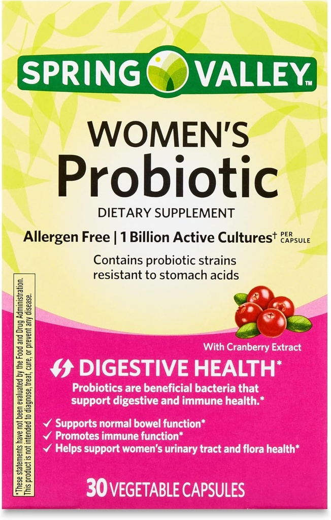 Kvindernes probiotiske supplement med Prebiotic Inulin & Cranberry - fordøjelsesbesvær, urinveje, og immunforsvar support, 1 Millioner aktive kulturer, 8 Strops, 30 Count Capsules - Gut Health Probiotika for kvinder
