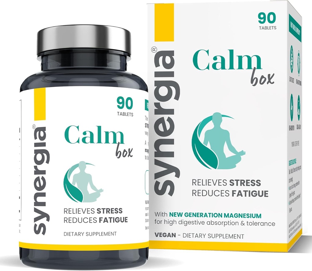Synergia Calm Box - Magnesium and Vitamin B Complex for Stress and Fatigue Relief - with Liposomal Magnesium, Taurine, and Arginine - Supplements for Men and Women