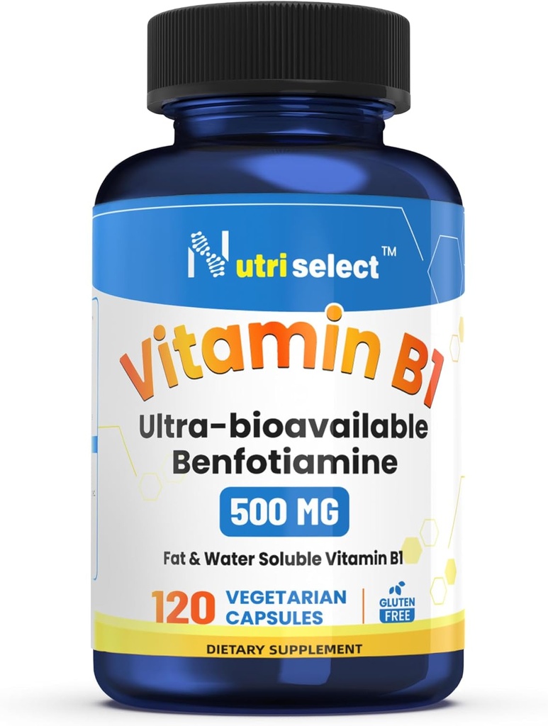 120 Kapsler indeholdende 500 mg vitamin B1, formuleret med benfotiamin, og er ikke-GMO, Vegan, og Glutenfri (1)