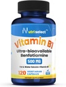 120 Kapsler indeholdende 500 mg vitamin B1, formuleret med benfotiamin, og er ikke-GMO, Vegan, og Glutenfri (1)