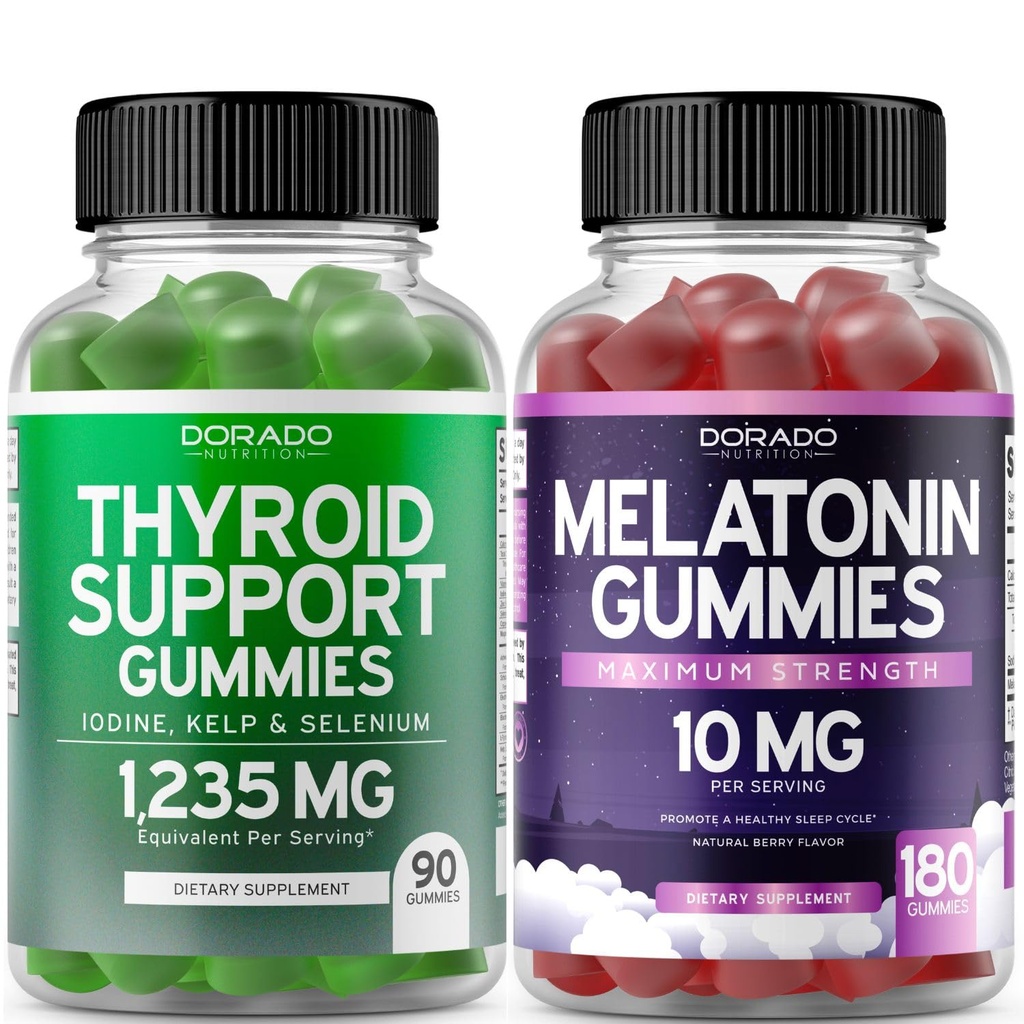 Thyreoideastøtte til kvinder og mænd (90 Gummies) Support - Lækker Apple Flavor - Melatonin Gummies til voksne (180 Tæl) - Hurtig opløsning Melatonin 10mg Gummies - Ikke GMO, Vegan & USA Made