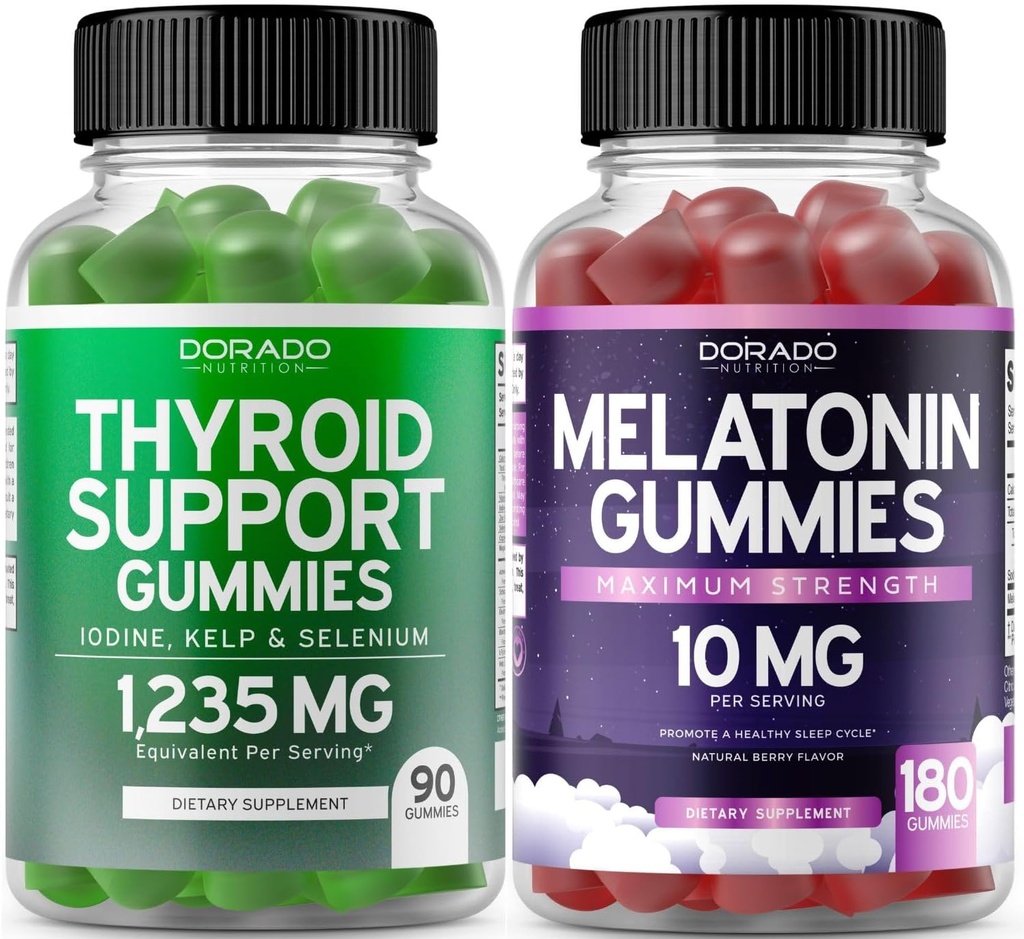 Thyreoideastøtte til kvinder og mænd (90 Gummies) Support - Lækker Apple Flavor - Melatonin Gummies til voksne (180 Tæl) - Hurtig opløsning Melatonin 10mg Gummies - Ikke GMO, Vegan & USA Made