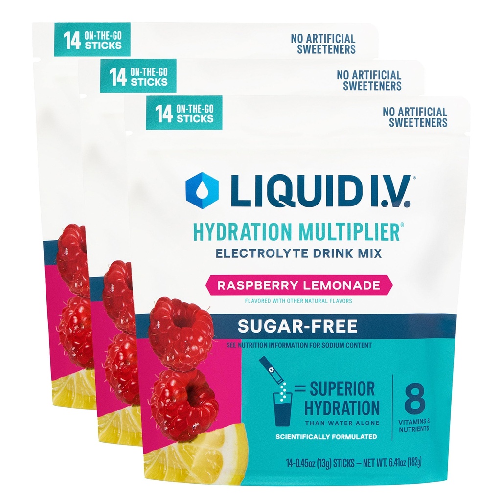 Liquid I.V.® Hydration Multiplier® Sugar-Free - Raspberry Lemonade | Electrolyte Powder Drink Mix | 3 Pack (42 Servings)