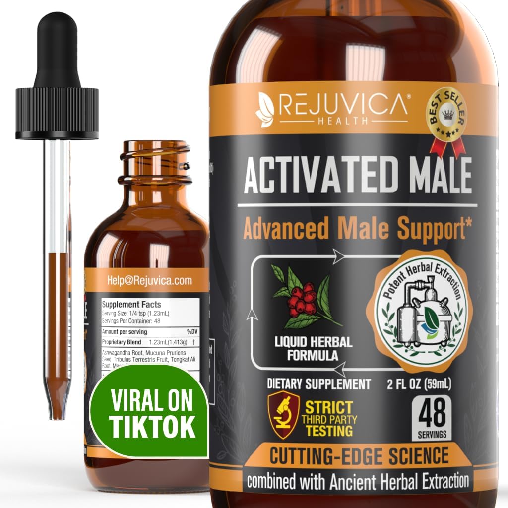 Rejuvica Sundhed Aktiveret Mand - Avanceret Mand Libido Support Tinktur - Forbedret flydende levering til bedre Absorption - Ashwagandha, Mucuna, Tongkat Ali, Tribulus & mere!
