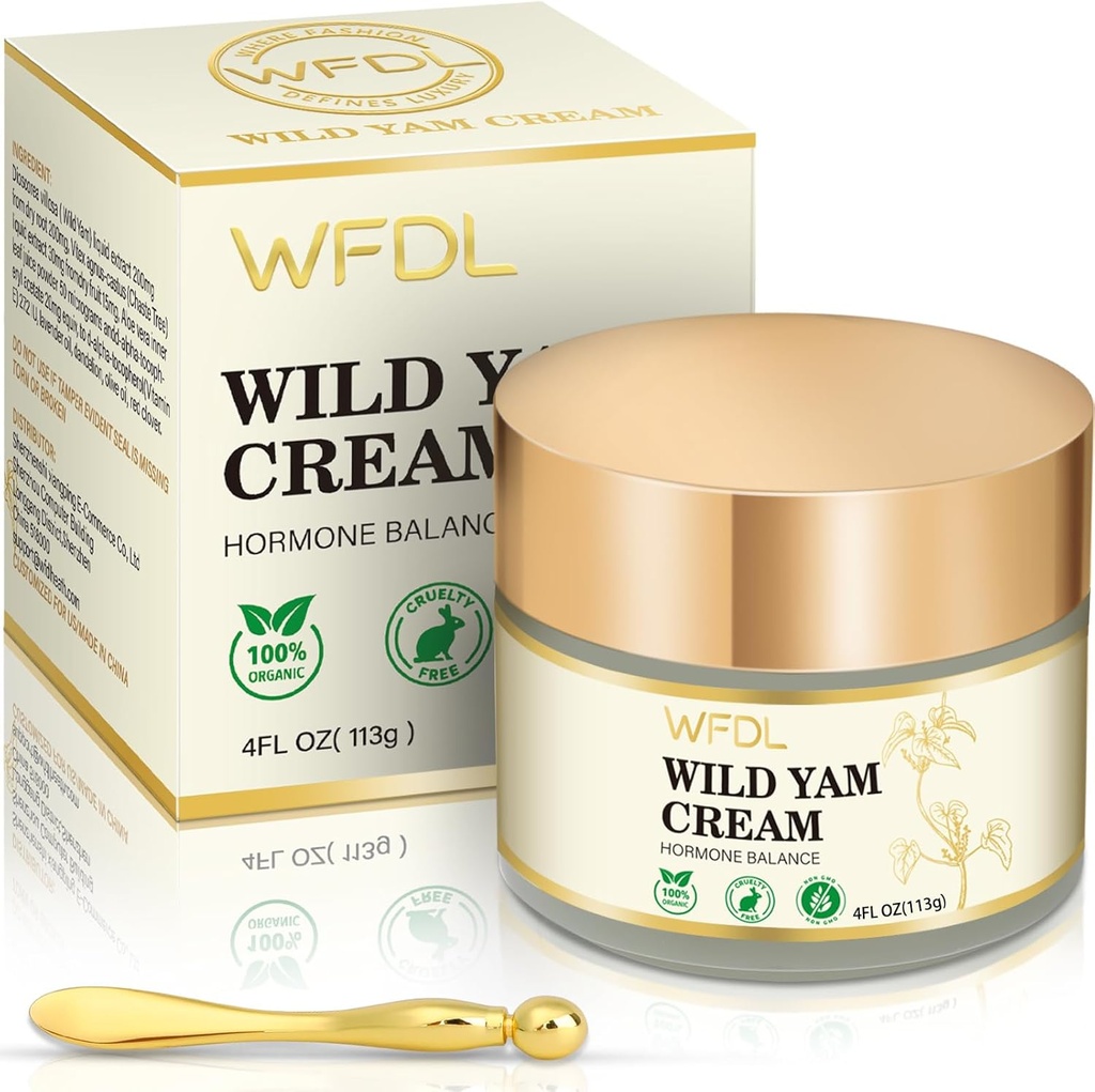 Organic Wild Yam Cream med rød kløver, fugtgivende creme til kvinder, Inkluderer Appliator (4 Ounce)