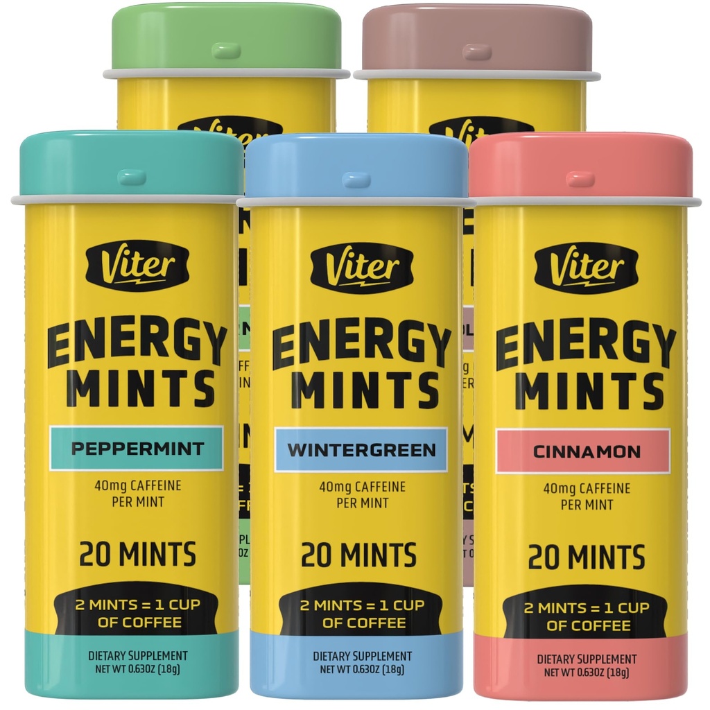 Viter Energy 40mg koffein mints - Sugar Free, B Vitaminer, Vegan, øger hurtig energized Alert Focus, Kaffeined Nootrope Supplement Pills (Variety Flavors, 20pcs, 5 Pack, 100pcs Total)