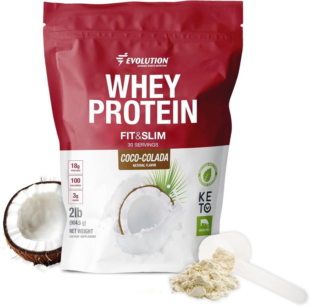Evolution Advance Nutrition Fit & Slim Blend - Grass- Fed Whey Protein Powder for Easy fordøjelse, Keto- Godkendt, Non- GMO, Stevia Sødet, Natural Flavor - 2 Pounds (Coco-Colada)