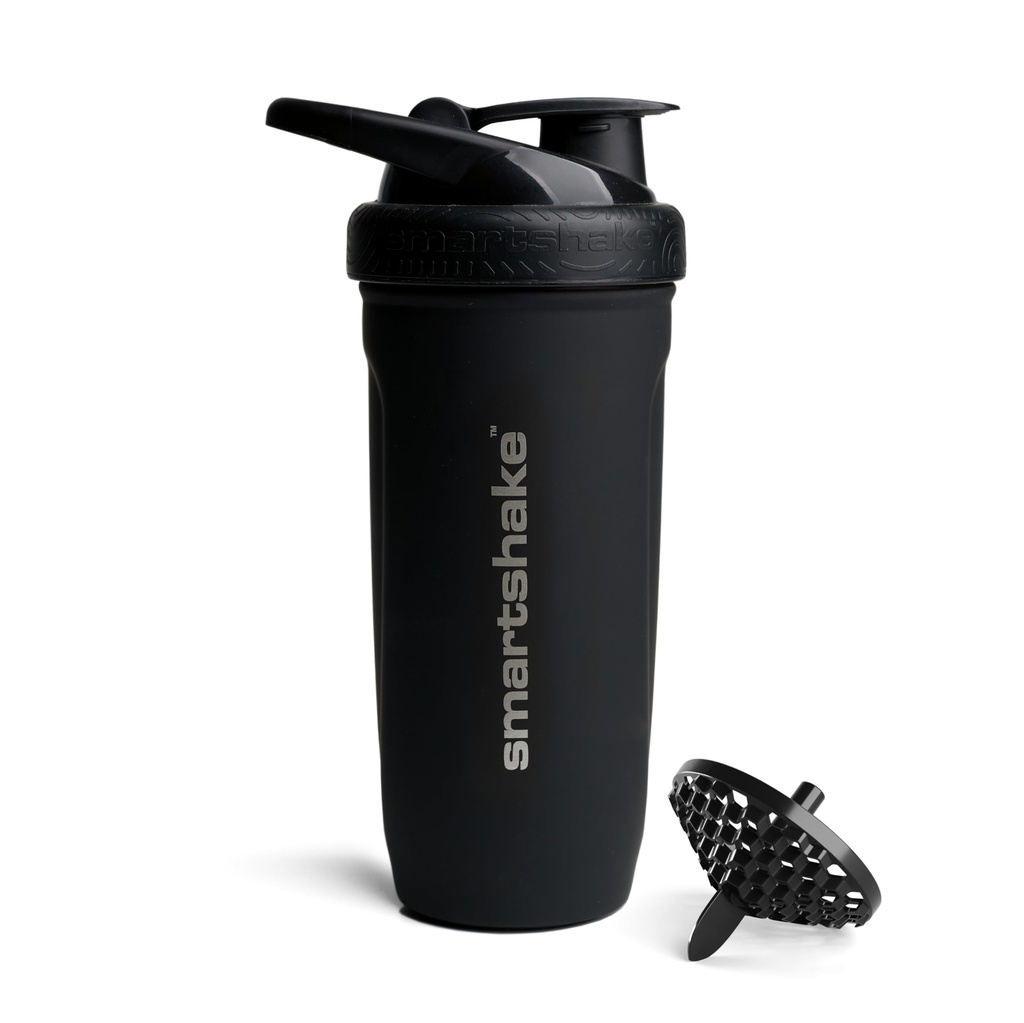Smartshake Reforce rustfrit stål Protein Shaker Flaske - Ikke isoleret Unisex Gym Flaske - 124; Metal Shaker Flasker - 900 ml - 124; 30 oz - Læbefast skrue- On Lid - DEHP & BPA Free (Sort)