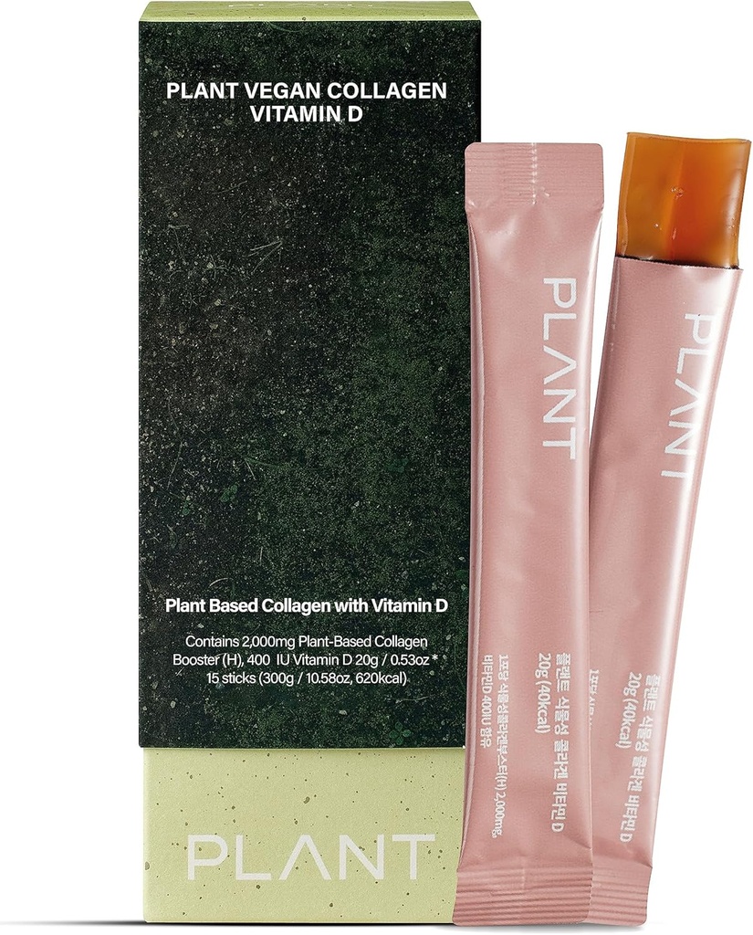 Vegan Collagen med D3- vitamin (15 sticks) - Plant- baseret Collagen Jelly supplement, Low- Molecular Collagen Peptider, Koreansk Skincare. Citrus Yuzu Flavor.