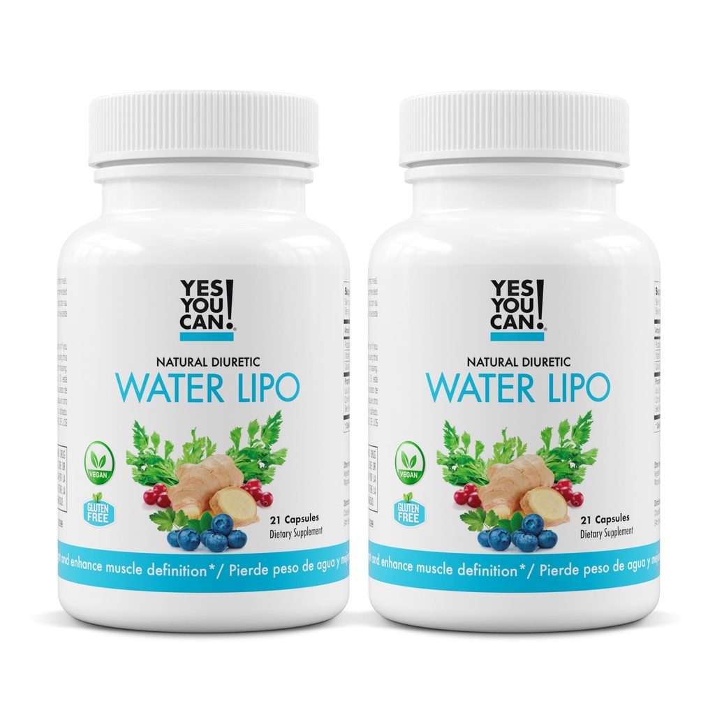 Ja, du kan! Natural Water Lipo Pills - Diuretisk rensning med elektrolytter og vitaminer - Hjælper med vandretention - Glutenfri, 21 kapsler per flaske (2 pakke)