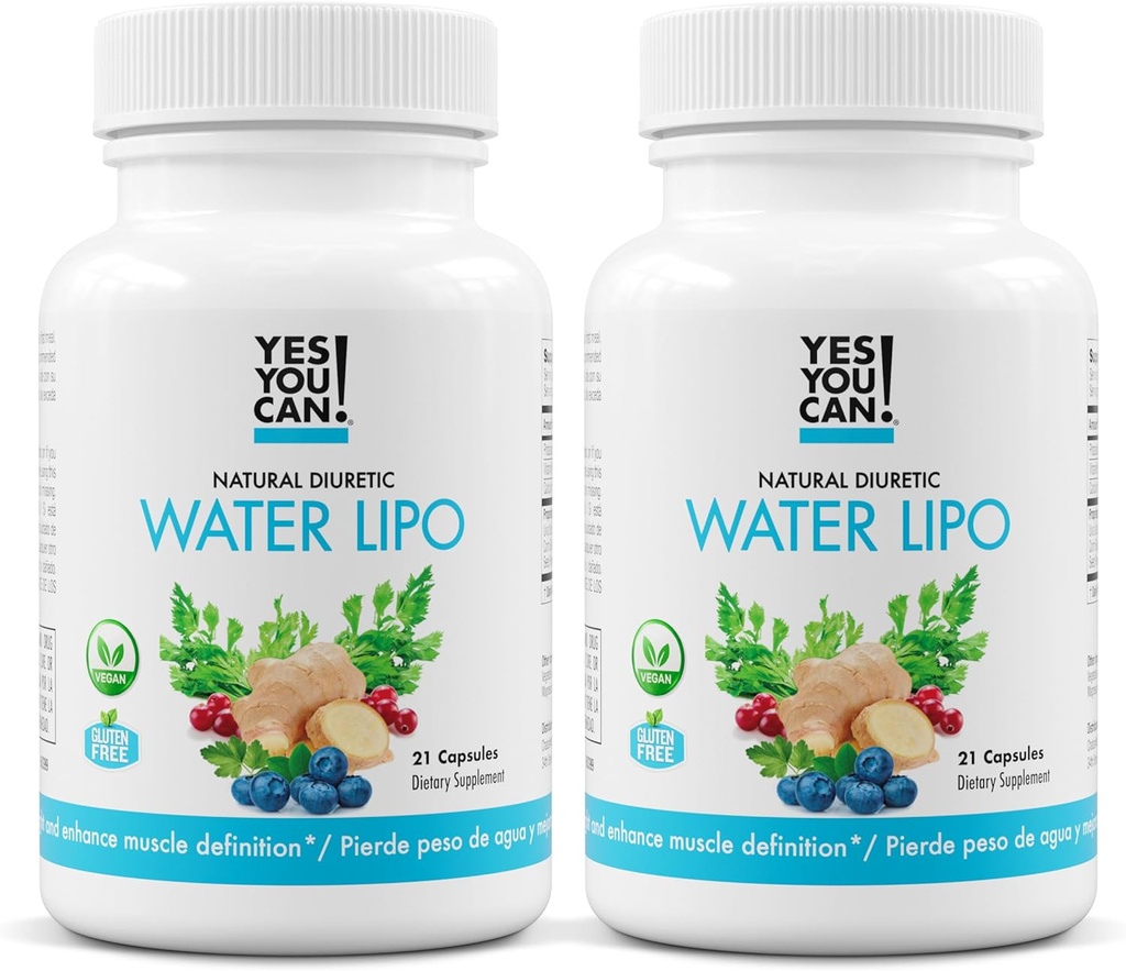 Yes You Can! Natural Water Lipo Pills - Diuretic Cleanse with Electrolytes & Vitamins - Helps with Water Retention - Gluten-Free, 21 Capsules Per Bottle (2 Pack)