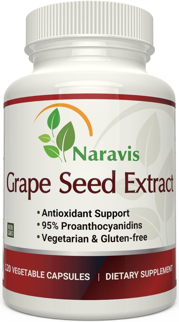 Naravis Grape Seed Extract 400mg - 120 Vegetariske Kapsler med 95% Proanthocyanidin - Natural Non- GMO Antioxidant Supplement - Drueekstrakt Kapsler til Optimal Antioxidant Support