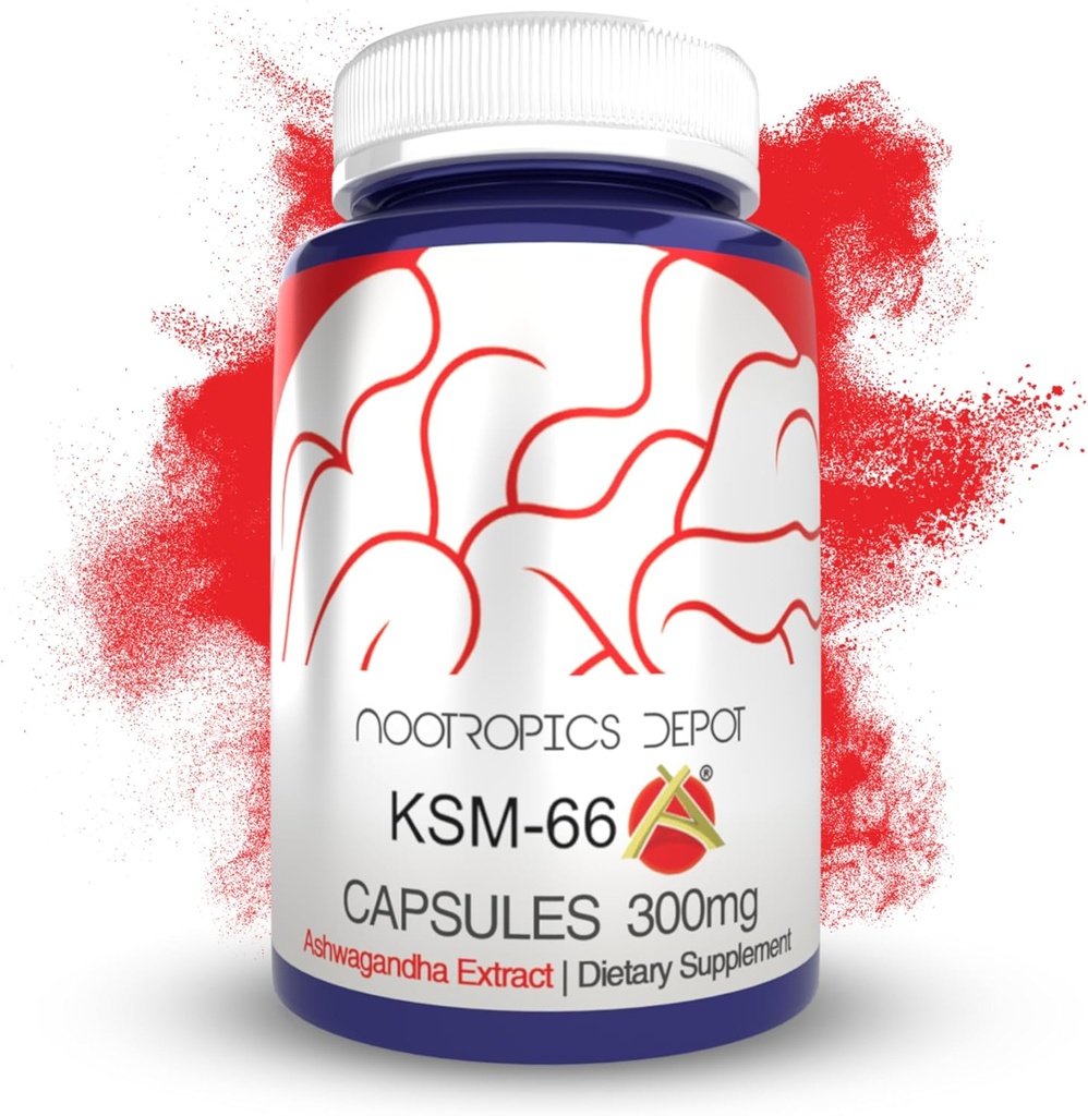Nootropics Depot KSM-66 Ashwagandha Capsules | 300mg | 90 Count | Withania somnifera Extract | Ayurvedic Herb | Adaptogen Supplement | Promote Relaxation*