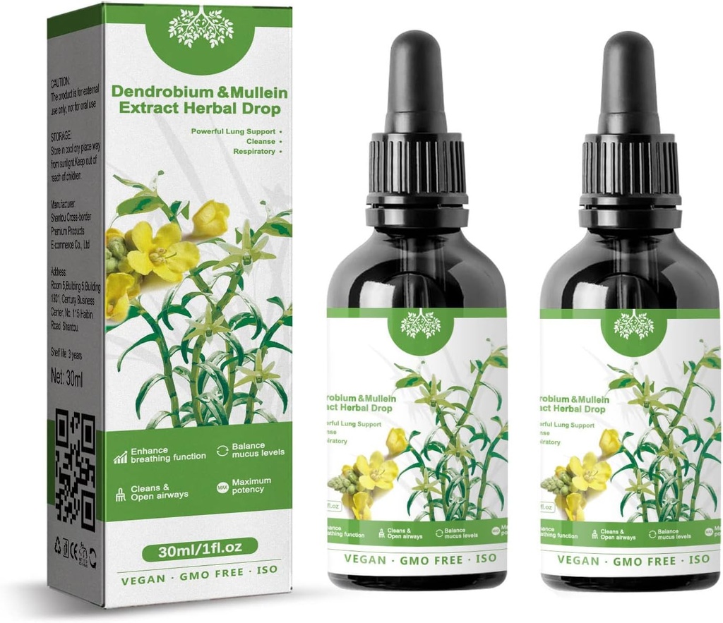 Dendrobium & Mullein Extract Herbal Drops Kraftig Lung Support, Dendrobium & Mullein Extract Herbal Drops, Herbal Care Essence (2pcs)