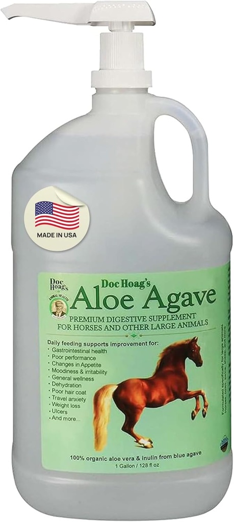 Doc Hoag 's Aloe Vera + Agave Premium Horse Supplement - Made in USA - Original Udder Balm - Natural Gastric Support for Heste & Store Dyr - Stress Relief & Ulcer Care, 128 Fl Oz.