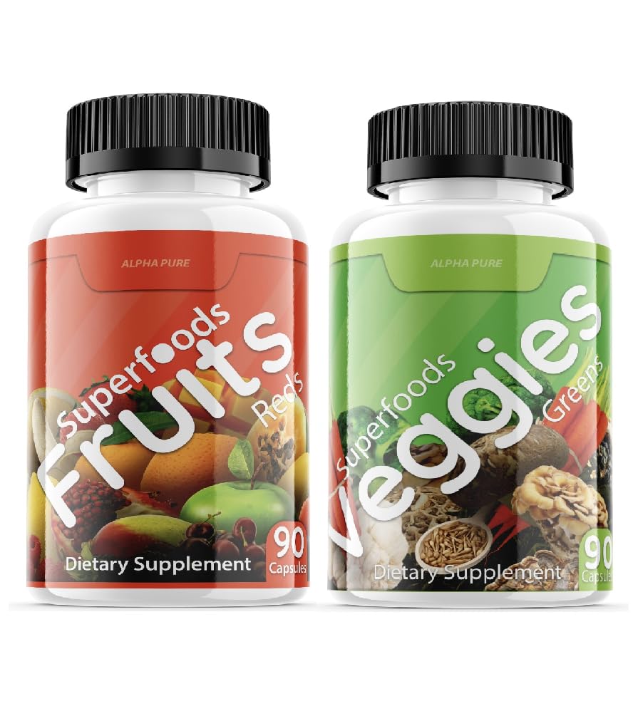 Superfood Reds Frugt og grønne 180 Kapsler Grøntsager Frugt og grøntsager Superfood Budding 124; Naturlig balance på 90 Frugtkapsler, 90 Veggie Kapsler til mænd, kvinder Vitamin og Min