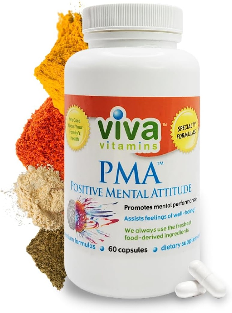 Viva Vitaminer PMA positiv mental attitude - Mood Support Supplement - Mood Pills - Mood Enhancer Sync Cable - Supplement for Good Mood - 60 hætter