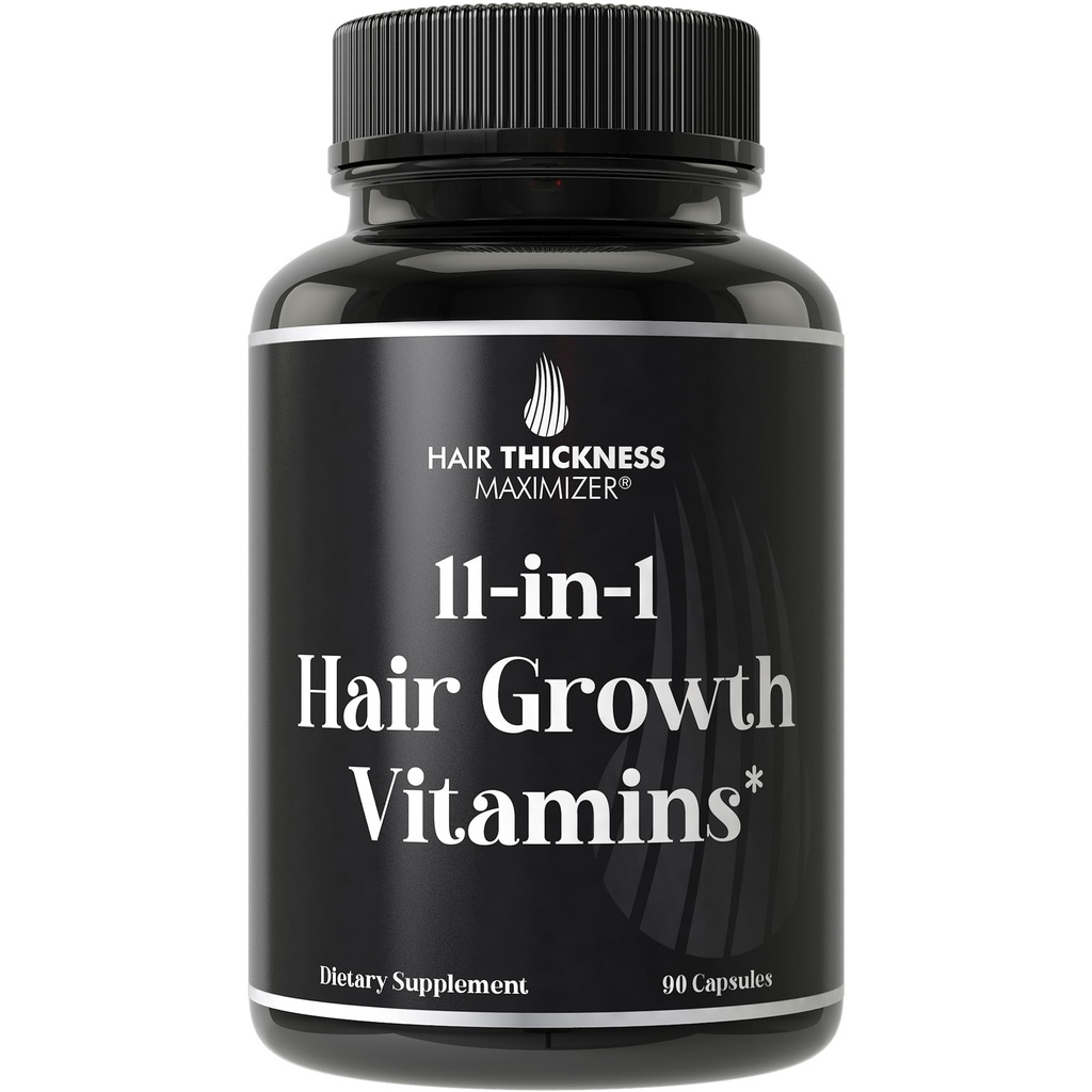 11-in-1 Vegansk hårvækst Vitaminer til at tænke & Brittle hår - Advanced Vitamin Complex med 5000mcg biotin, græskar frø, zink. Understøtter Thicker, Healthier- Looking Scalp for kvinder & mænd