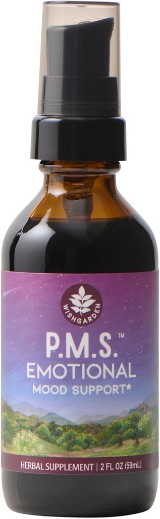 WishGarden Urter PMS Følelsesmæssig for kvinder - Urte PMS Support for kvinder med Vitex Berry & Blue Verbena, PMS Mood Swing Relief & PMDD Relief Supplement, Følelsesmæssig Support Under PMS, 2oz