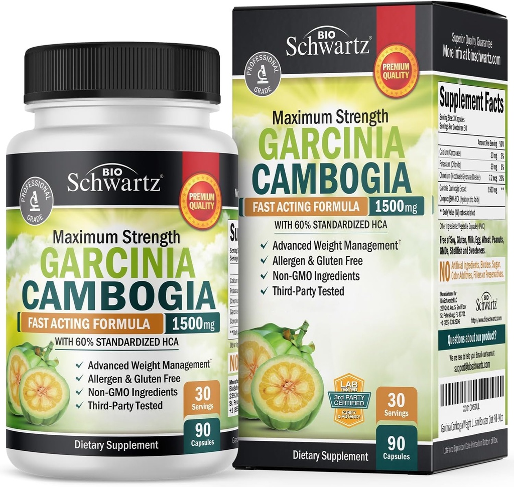 Garcinia Cambogia vægttab piller - 1500mg HCA Pure Extract - Hurtig fungerende Appetite suppressant - Fat brænder for kvinder og mænd til at hjælpe tabe vægt - Carb Blocker Metabolisme Diet Pill - 90 kapsler