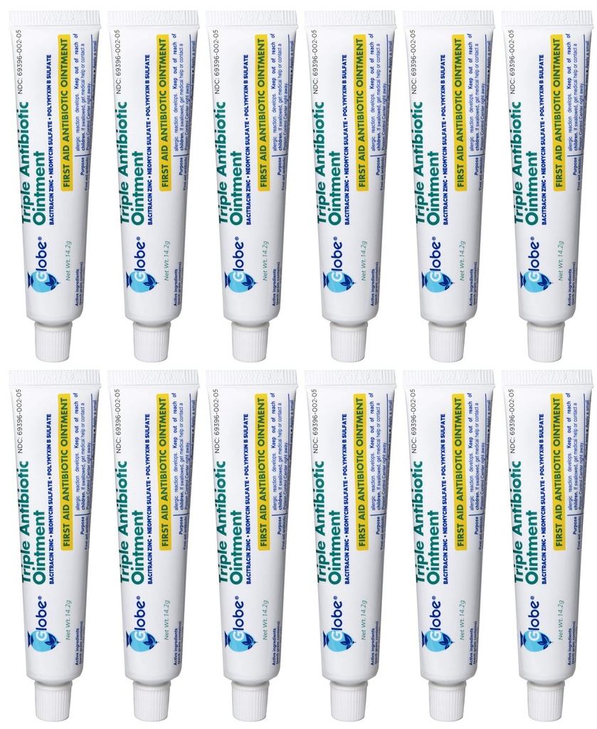 Globe (12 Pack) Triple Antibiotisk Førstehjælp Salve 1 oz, Førstehjælp Antibiotisk Salve, 24-timers infektion beskyttelse, Sårpleje behandling for mindre Scrapes, Burns og Cuts