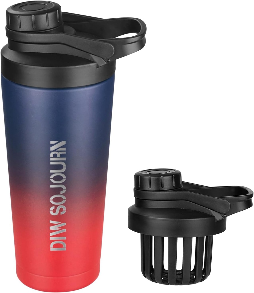 DIW 24 oz Shaker Flaske, Rustfrit stål Shaker Flaske med Noise-Free Design, Isoleret Metal Shaker Cup til Protein Mixes og Pre Workout, Gym Flaske Shaker (mørk regnbue)