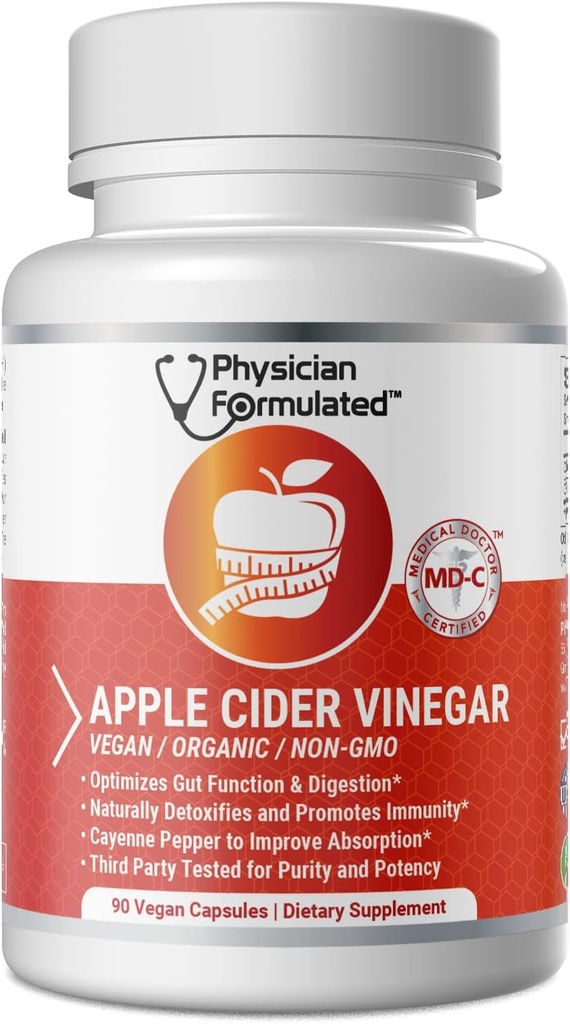 100% Organic Apple Cider Vincipeter Kapsler 750mg i bare 1 Pill Pure Raw Apple Cider Vincipeter med Cayenne Pepper til Natural, Fast Detox og Cleanse - 90 Kapsler