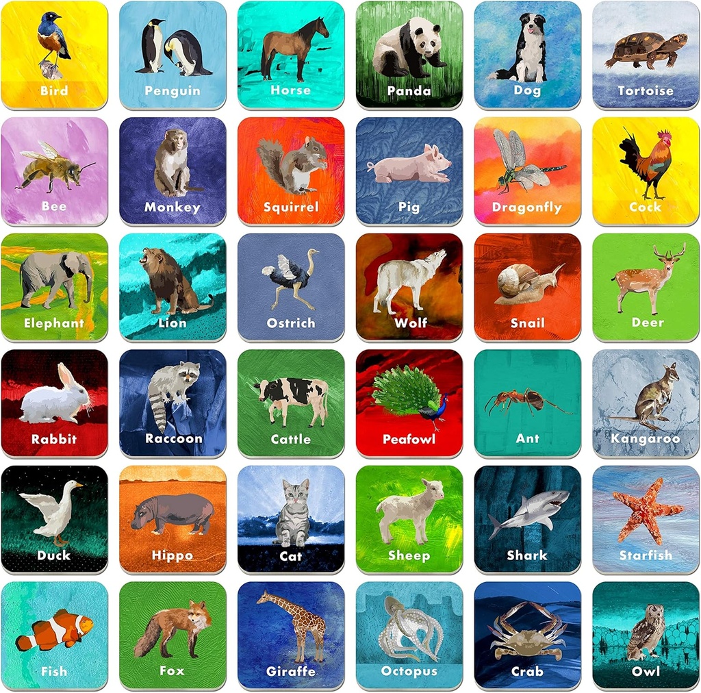Hebayy 36 Par Animal Matching Game Flash Cards Prospecable (Hver foranstaltning 2 "X 2")