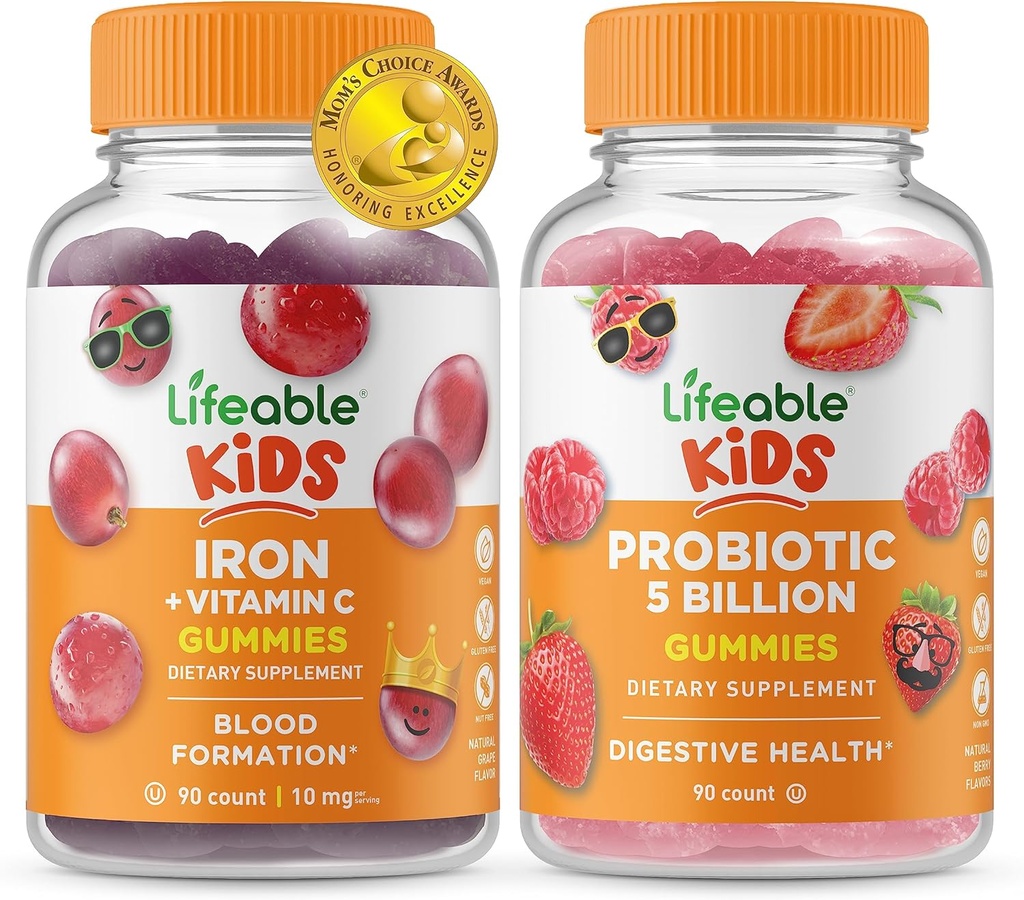 Levende jern & C-vitamin Kids + Probiotika 5 Millioner Kids, Gummies Bundle - Great Tasting, Vitamin Supplement, Gluten fri, GMO fri, Chewable Gummy