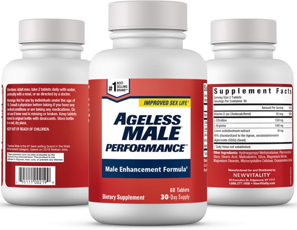 Agured mandlige ydeevne nitrogenoxid booster for mænd - fremme blodcirkulation, Arousal, energiproduktion, drev, Stamina, sundhed supplement (60 tabletter, 1 flaske)