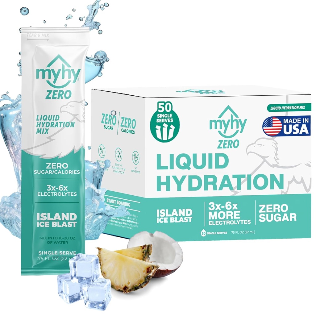 MyHy ZERO flydende hydrering pakker, Sukker fri elektrolyte drik mix til hydrering support, Dehydrering Relief til rejser, Graviditet, Fitness, Bachelor & Bachelorette Party - Ice Island, 50 Greve