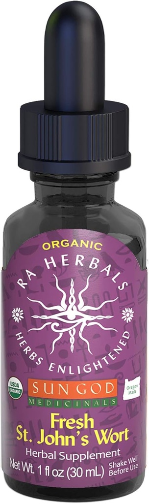 Certified Organic Ra Herbals St. John 's Wort Tincture ttesmå 124; Fresh Herbal Extract for Natural Wellness Blend