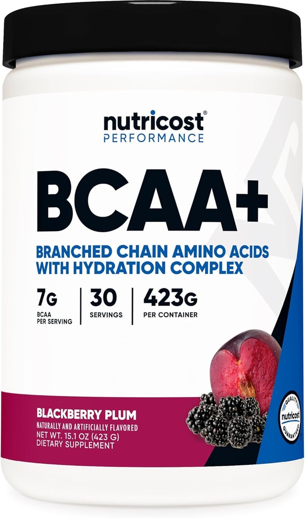 Nutricost BCAA Active with Glutamie, Citrullie, and Coconut Hydration Powder (BlackBerry Plum) 30 Serveringer - Forgrenet kæde Aminosyrer med Hydration Complex - Gluten- Free, Non- GMO