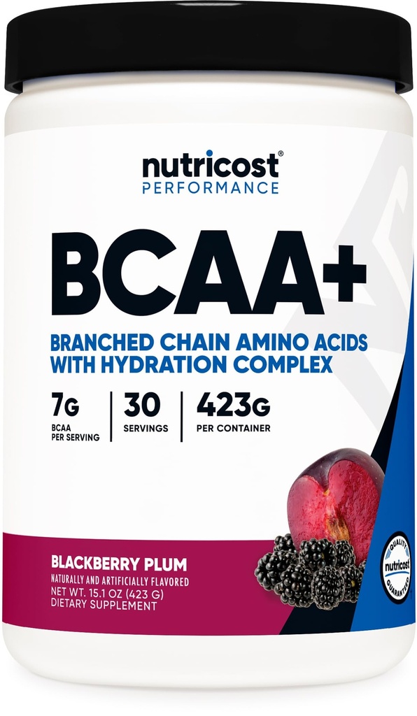 Nutricost BCAA Active with Glutamie, Citrullie, and Coconut Hydration Powder (BlackBerry Plum) 30 Serveringer - Forgrenet kæde Aminosyrer med Hydration Complex - Gluten- Free, Non- GMO