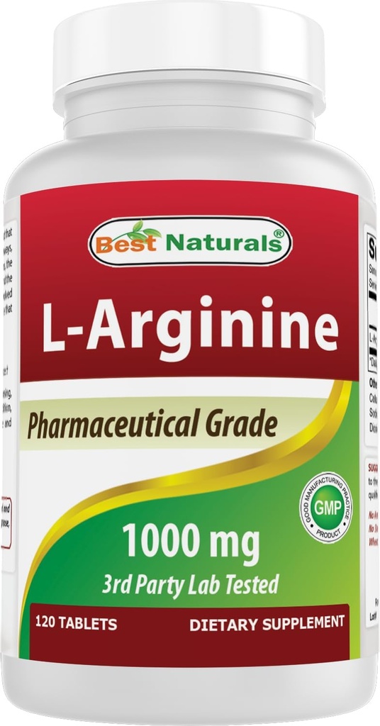 (Ny Forbedret Formel) Bedste Naturals L- Arginin 1000 mg 120 tabletter - Farmaceutisk Grade L Arginin supplement fremmer nitrogenoxid syntese