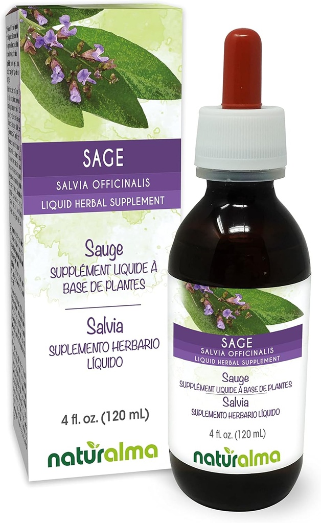 Naturalma Sage (Salvia officinalis) Leaf Alkohol- Free Tincture - 4 fl oz Liquid Extract in Drops - Herbal Supplement - Vegan