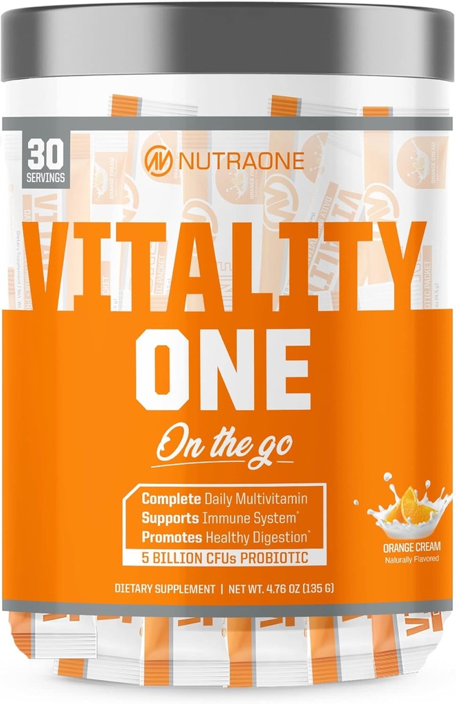 NutraOne VitalityOne On the Go Complete Multivitamin, Probiotic og Enzyme Blend Orange Cream - 30 Serveringer