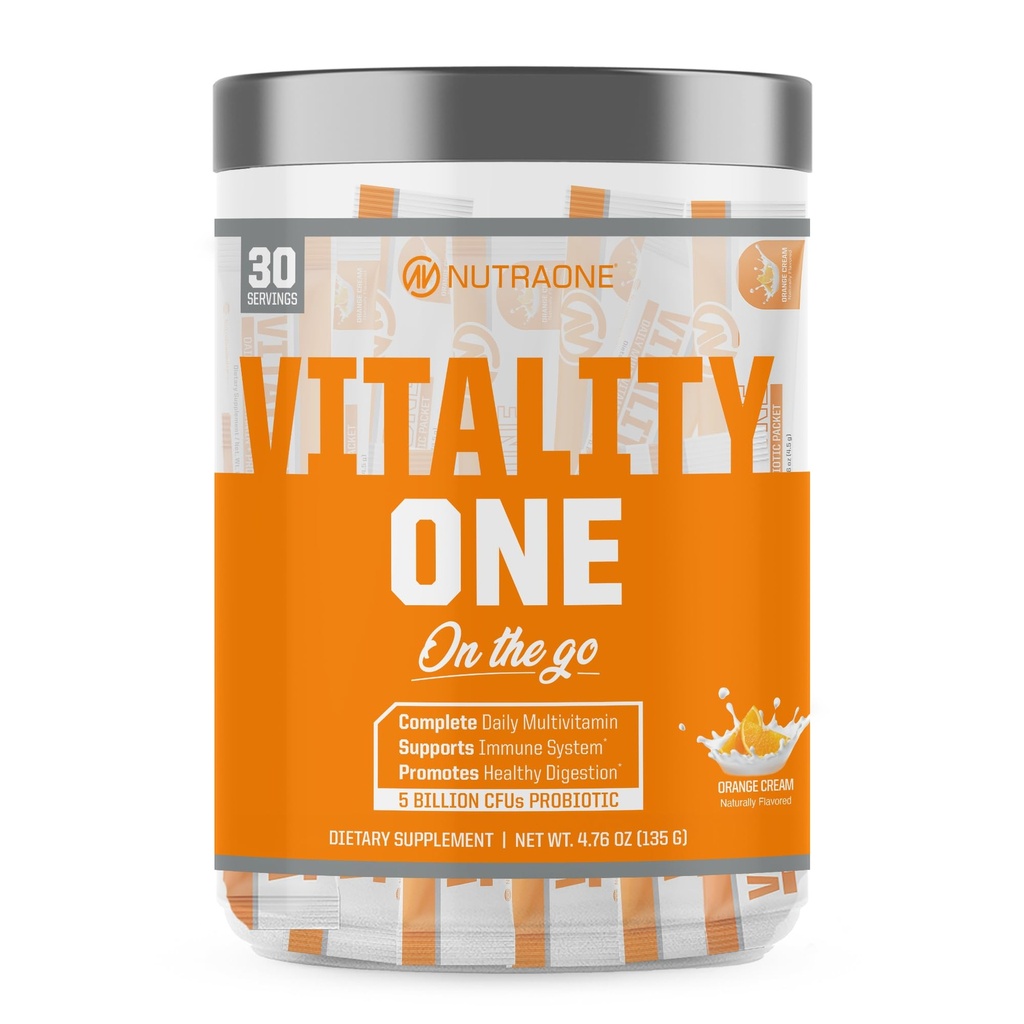 NutraOne VitalityOne On the Go Complete Multivitamin, Probiotic og Enzyme Blend Orange Cream - 30 Serveringer