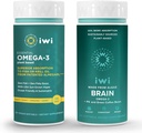 Iwi Omega-3 Essential & Brain Omega-3 Bundle, 30 Serveringer, Vegan Plant- baseret Alger Omega 3 med EPA + DHA, Krill & Fish Oil Alternative, Ingen Fishy Eftersmag