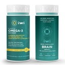 Iwi Omega-3 Essential & Brain Omega-3 Bundle, 30 Serveringer, Vegan Plant- baseret Alger Omega 3 med EPA + DHA, Krill & Fish Oil Alternative, Ingen Fishy Eftersmag