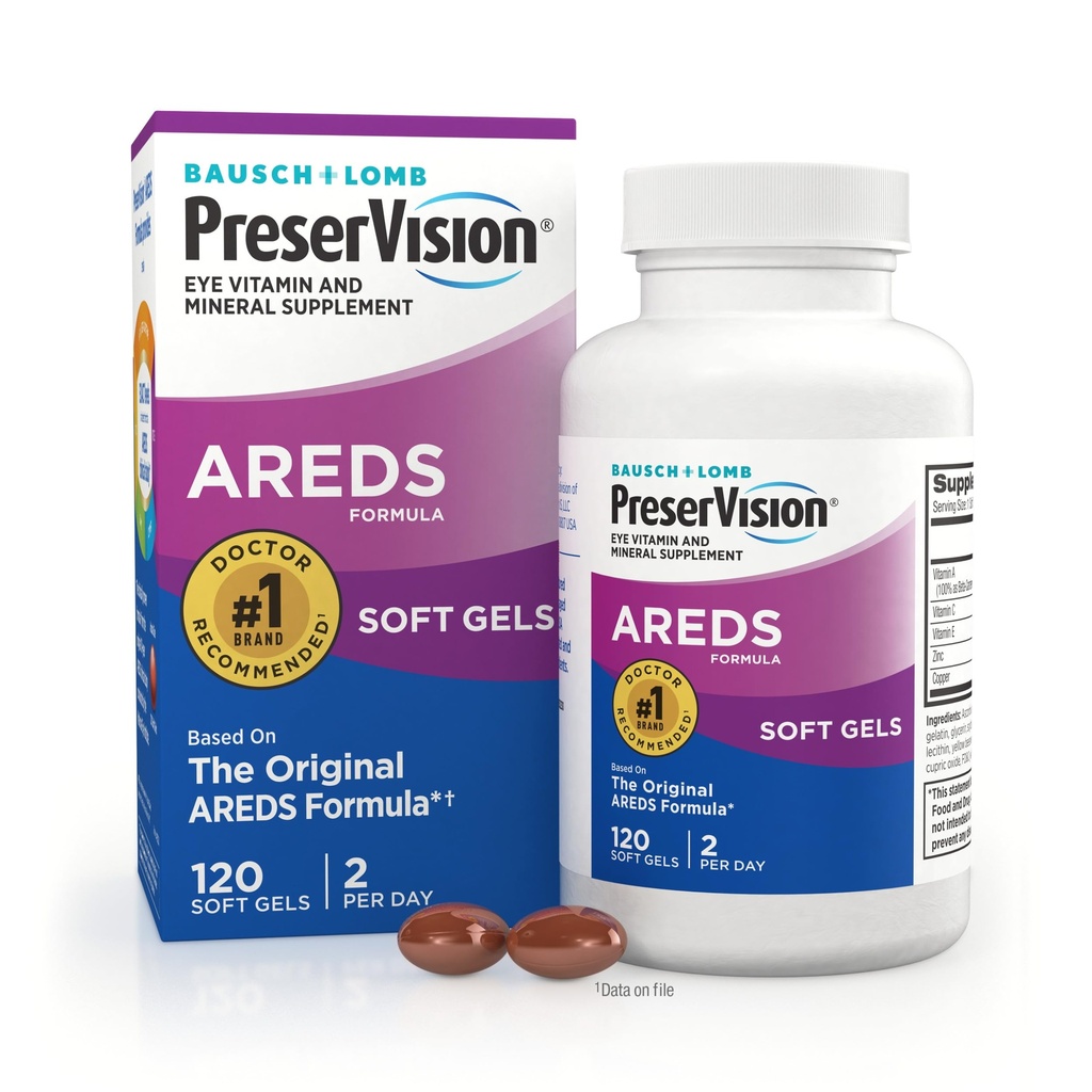 PreserVision AREDS Eye Vitaminer, # 1 Eye Doctor Anbefalet Mærke, Multivitamin med kobber, vitamin A, C & E, Zink Kosttilskud, 120 Softgels