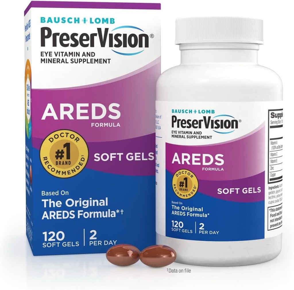PreserVision AREDS Eye Vitaminer, # 1 Eye Doctor Anbefalet Mærke, Multivitamin med kobber, vitamin A, C & E, Zink Kosttilskud, 120 Softgels