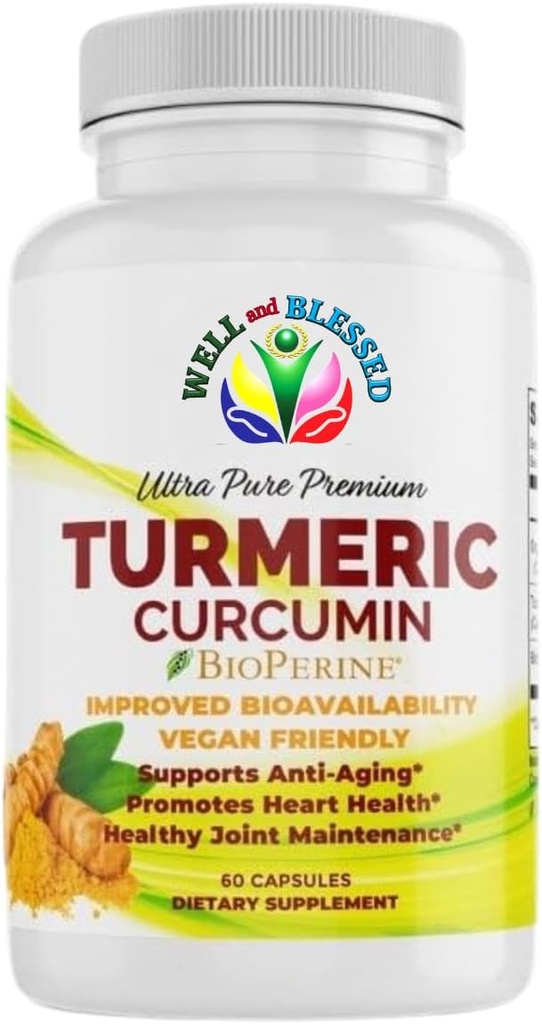 Gurkemeje tillæg med BioPerine - 60 kapsler - Økologisk Gurkemeje Root Extract - Vegansk Friendly, Forbedret Absorption, Daglig Joint og Heart Support