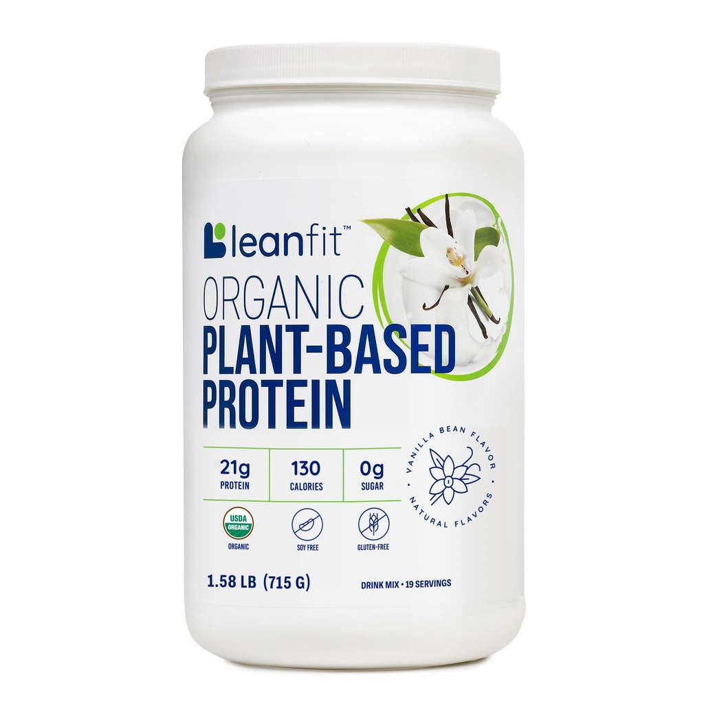 LeanFit Organic Plant- Based Protein Powder, Natural Vanilla Flavor - Vegan, USDA Organic Certified, Soy- Free, Gluten- Free, Dairy- Free, Sugar- Free, Non- GMO - 21g Protein, 19 Servere, 1,58 Pound Tub