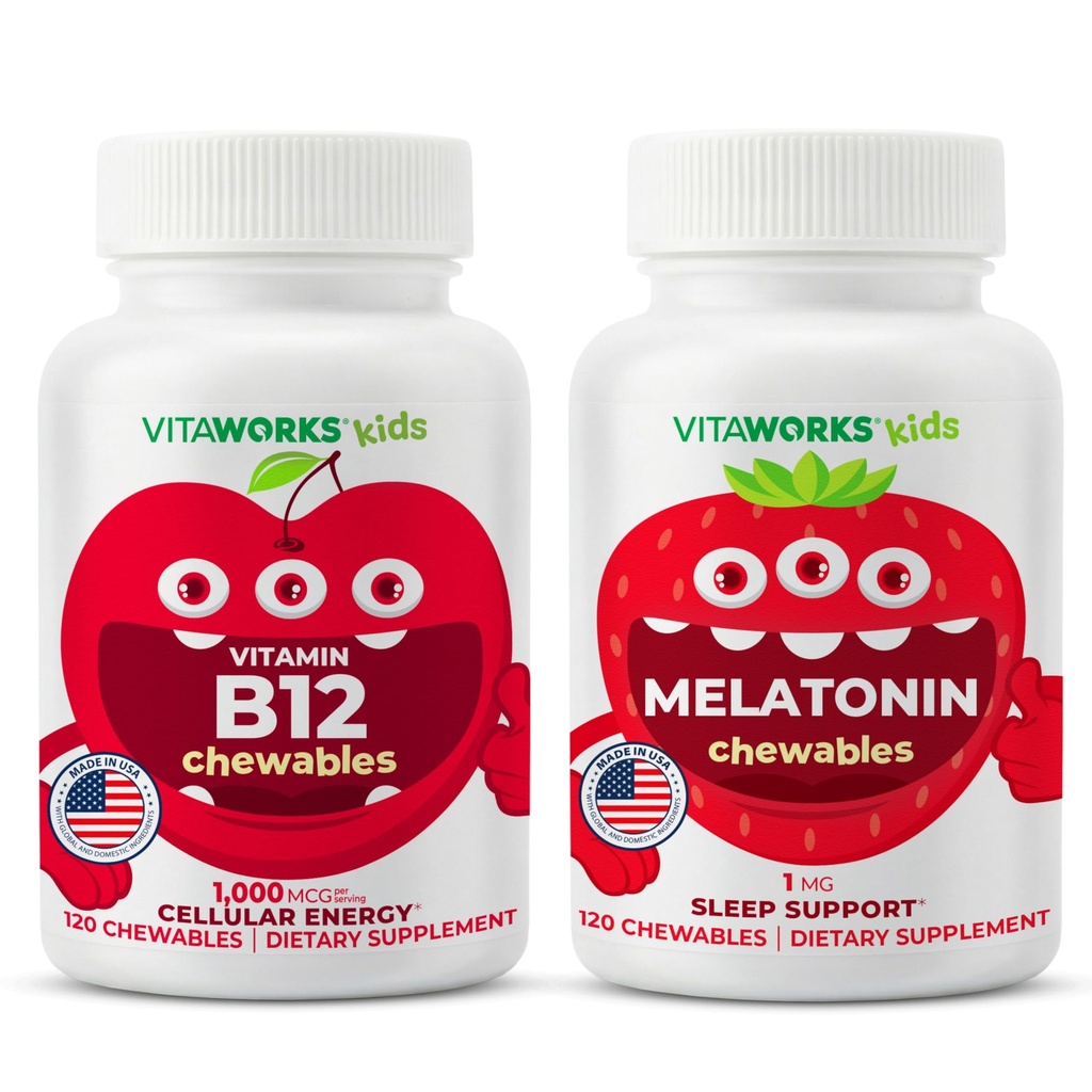 Kids Vitamin B12 Chewables + Melatonin 1mg Chewables Bundle